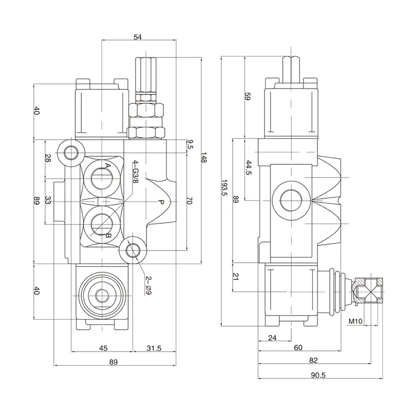 Exterior Size Chart for BDL40, Hydraulic Directional Control Valves