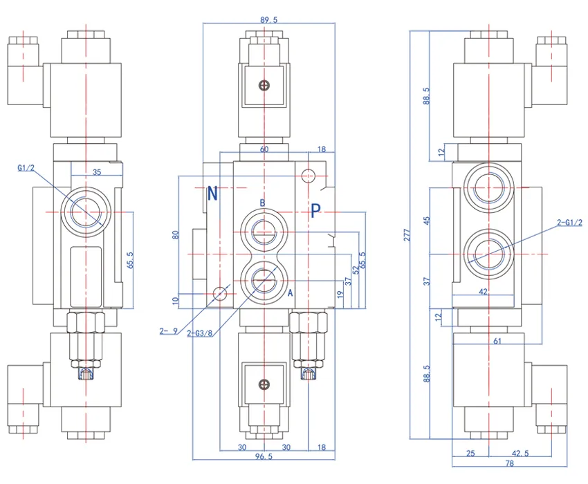 Exterior Size Chart for Z50, Hydraulic Directional Control Valves