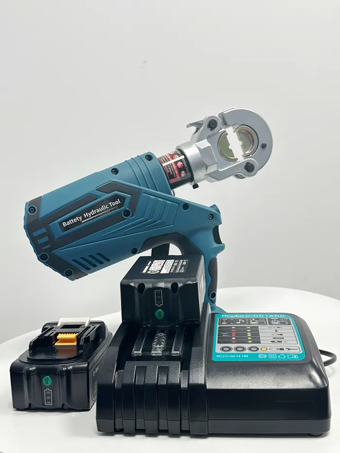 An ED300 series Battery Powered Crimp Tools and charger